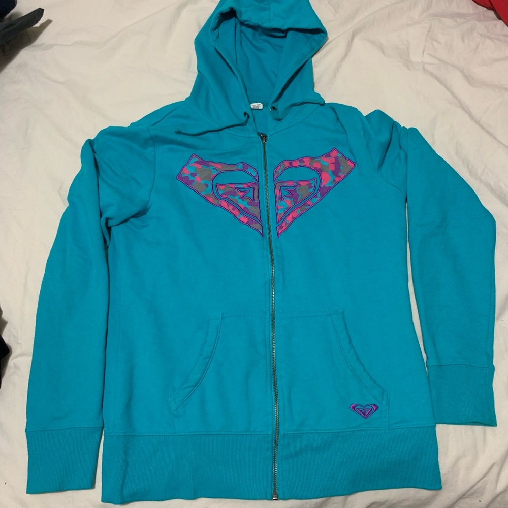 Roxy Teal Hoodie with Multicolor Logo